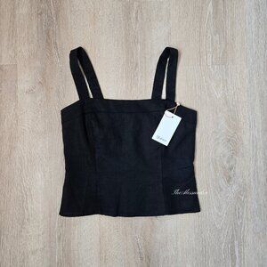 Quince 100% European Linen Fitted Tank Small Black Square Neck New With Tags